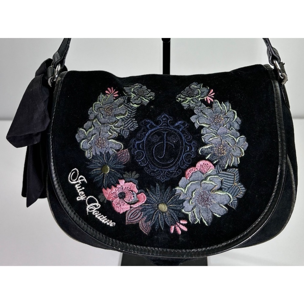 Juicy Couture Y2K Black Floral Velour Shoulder Purse